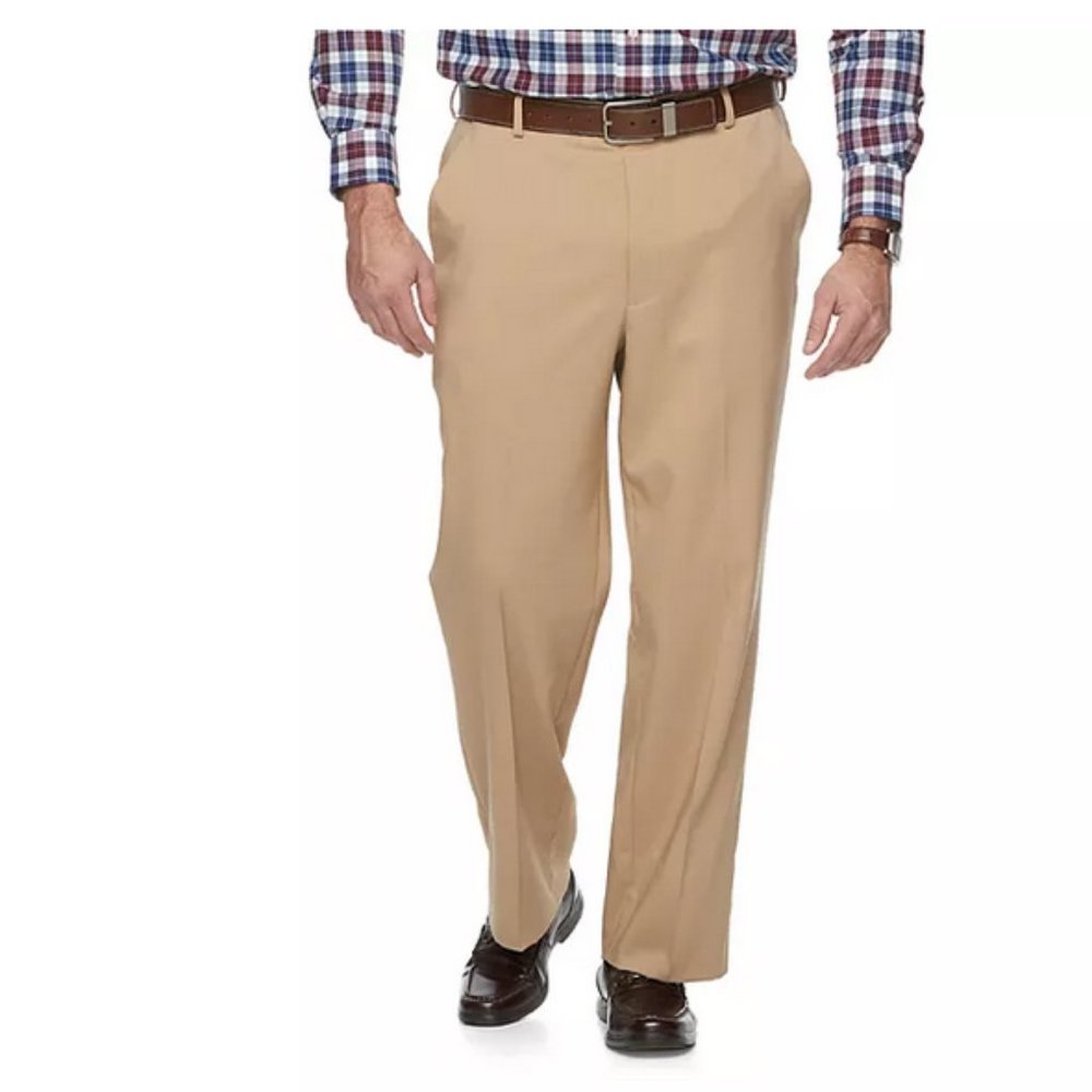 Van Heusen Traveler Stretch Cedarwood Khaki Dress Pants Mens Big 48 50 52 54 NEW